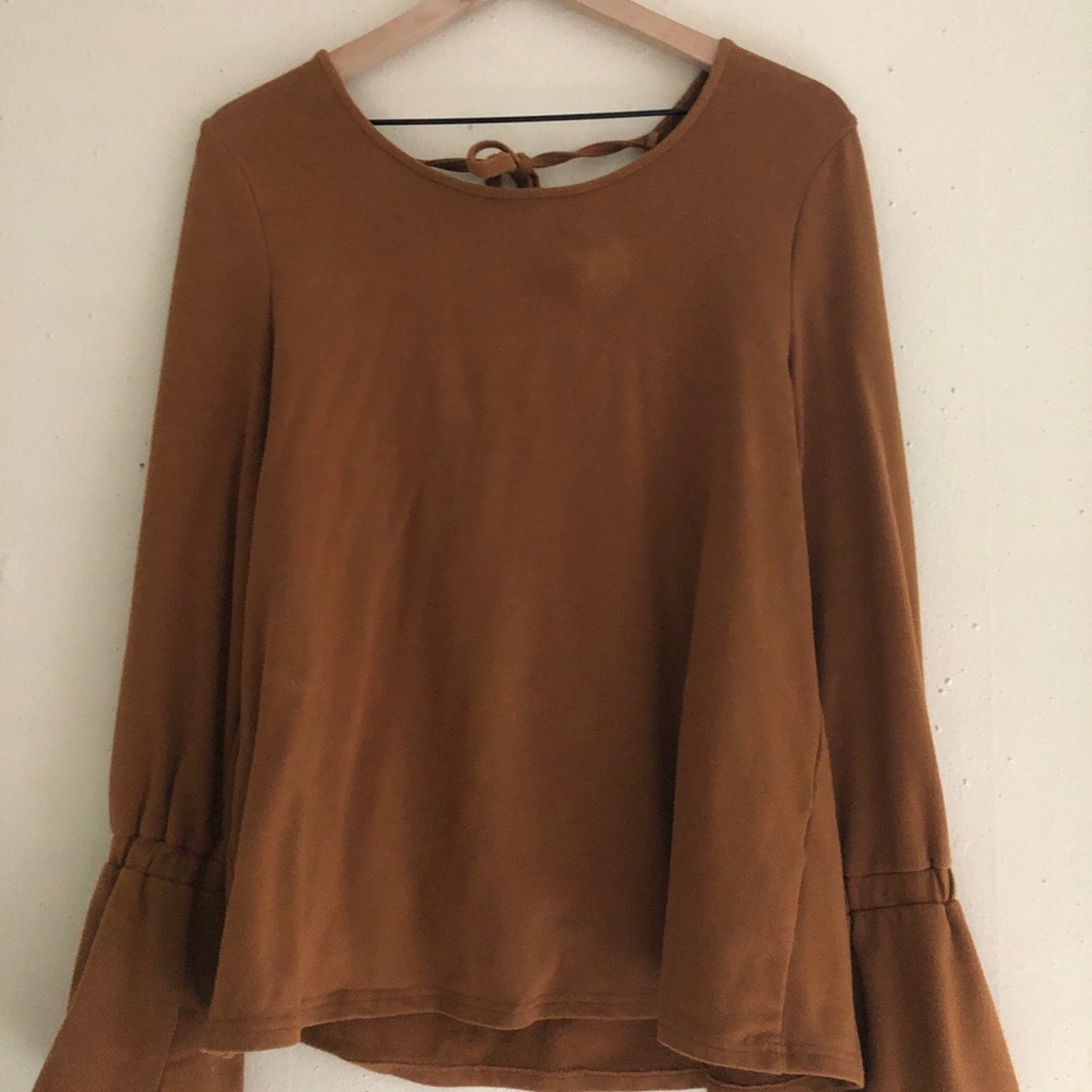 Farrow Rust / Ochre Color Blouse with Bell Sleeves & Tie Back Detail Size Large